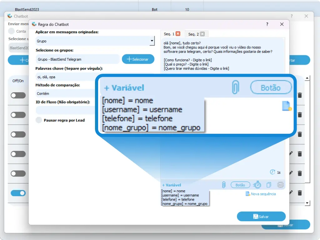 Variáveis Dinâmicas com BlastSend Telegram